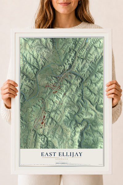 East Ellijay, Georgia map print, 18" x 24" W/ White Ayous Wood Frame mockup