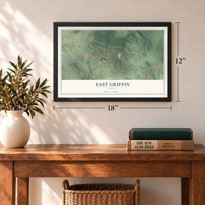 East Griffin, Georgia map, 12 x 18 inch print in a black frame in an entryway