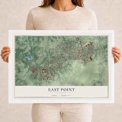 East Point, Georgia map print, 12" x 18" W/ White Ayous Wood Frame mockup