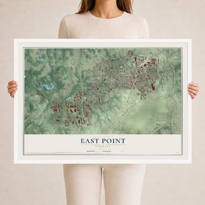 East Point, Georgia map print, 24" x 36" W/ White Ayous Wood Frame mockup