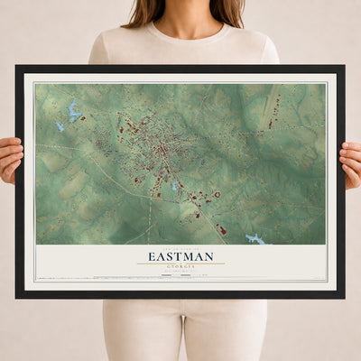 Eastman, Georgia map print, 18" x 24" W/ Black Ayous Wood Frame mockup
