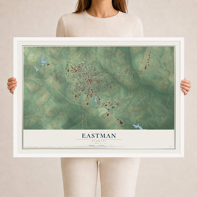 Eastman, Georgia map print, 24" x 36" W/ White Ayous Wood Frame mockup