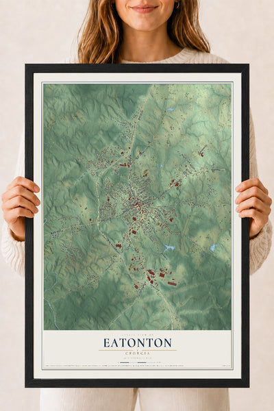 Eatonton, Georgia map print, 18" x 24" W/ Black Ayous Wood Frame mockup