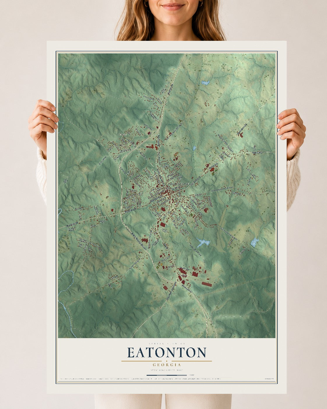 Eatonton, Georgia map print, 24" x 36" Archival Matte Print mockup