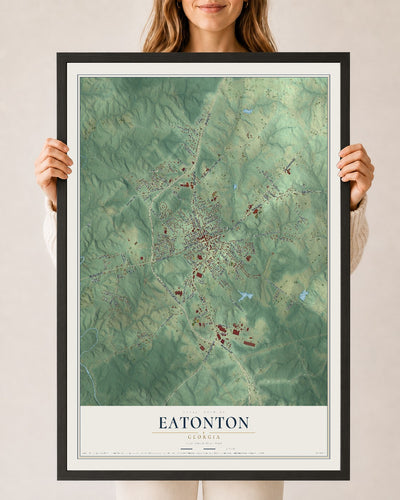 Eatonton, Georgia map print, 24" x 36" W/ Black Ayous Wood Frame mockup