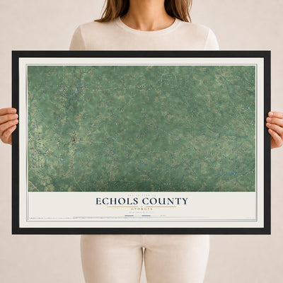 Echols County, Georgia map print, 18" x 24" W/ Black Ayous Wood Frame mockup