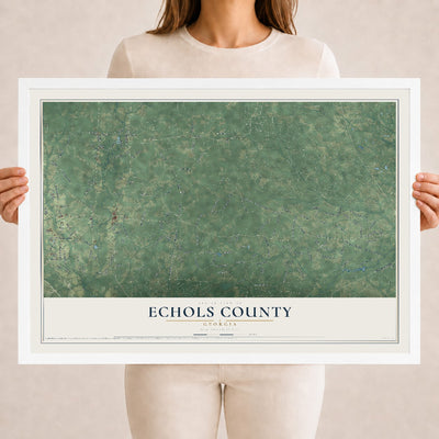 Echols County, Georgia map print, 18" x 24" W/ White Ayous Wood Frame mockup