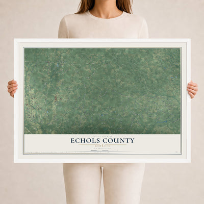 Echols County, Georgia map print, 24" x 36" W/ White Ayous Wood Frame mockup