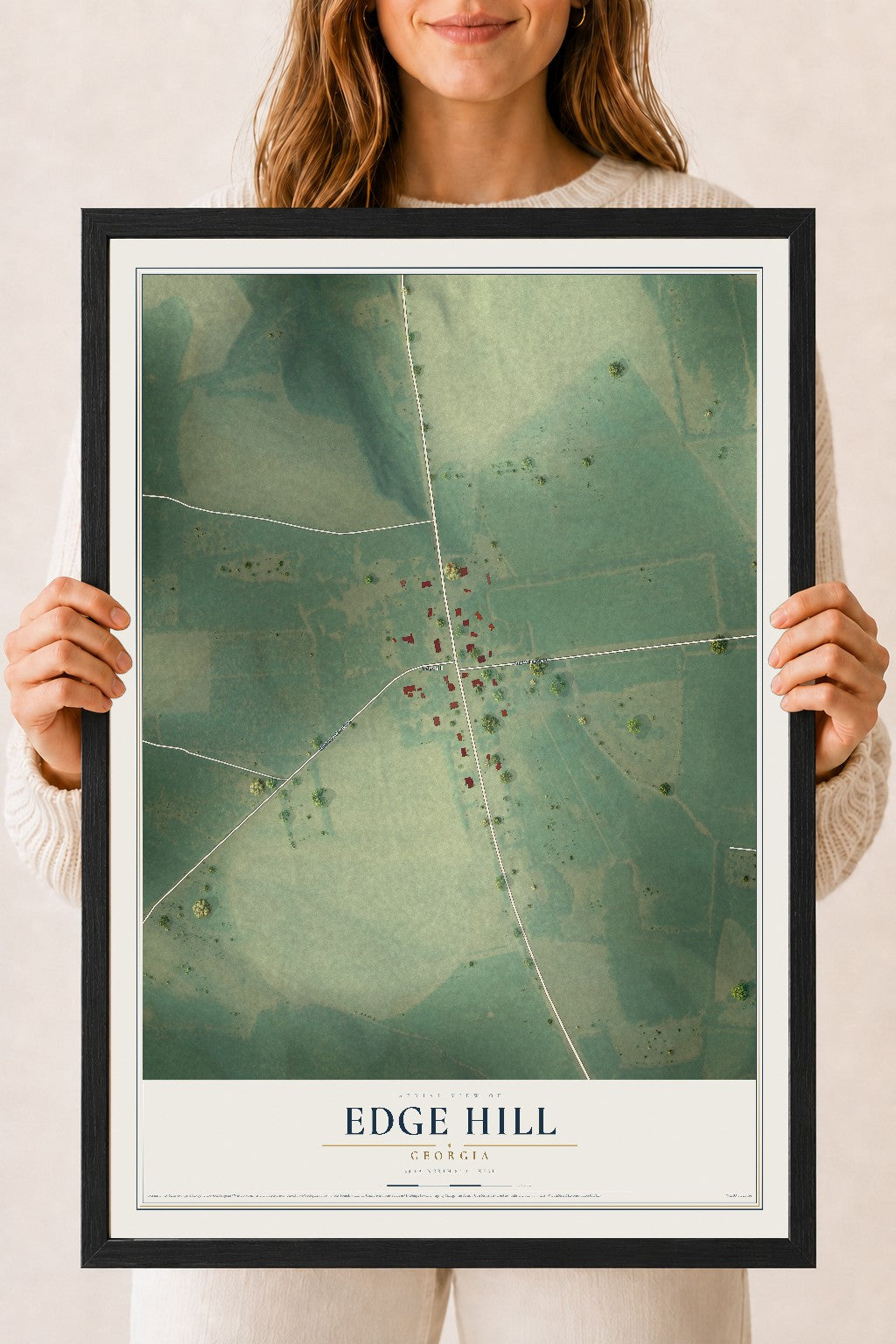 Edge Hill, Georgia map print, 18" x 24" W/ Black Ayous Wood Frame mockup