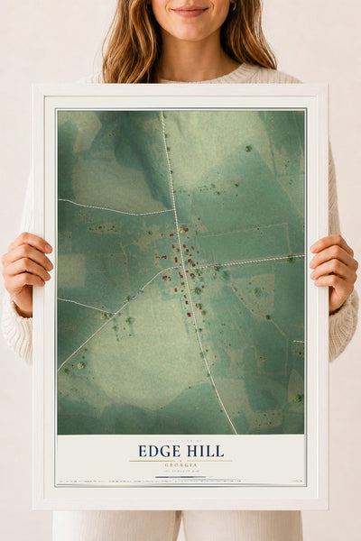 Edge Hill, Georgia map print, 18" x 24" W/ White Ayous Wood Frame mockup