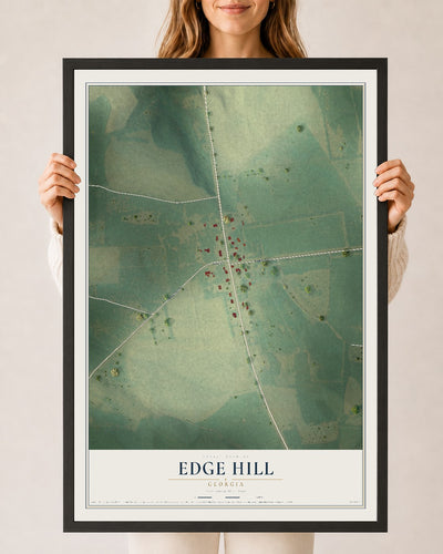 Edge Hill, Georgia map print, 24" x 36" W/ Black Ayous Wood Frame mockup