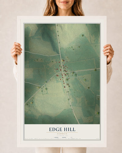 Edge Hill, Georgia map print, 24" x 36" W/ White Ayous Wood Frame mockup