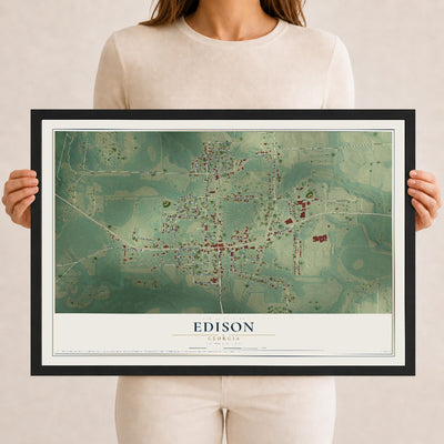 Edison, Georgia map print, 12" x 18" W/ Black Ayous Wood Frame mockup