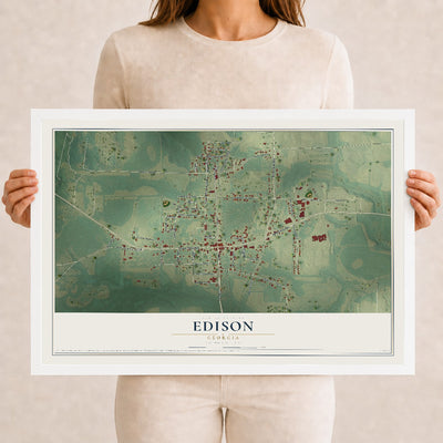 Edison, Georgia map print, 12" x 18" W/ White Ayous Wood Frame mockup