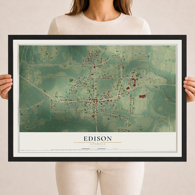 Edison, Georgia map print, 18" x 24" W/ Black Ayous Wood Frame mockup