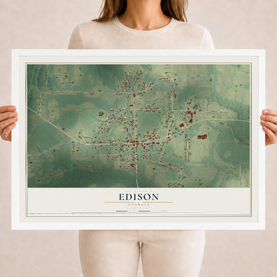 Edison, Georgia map print, 18" x 24" W/ White Ayous Wood Frame mockup