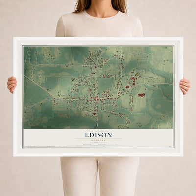 Edison, Georgia map print, 24" x 36" W/ White Ayous Wood Frame mockup