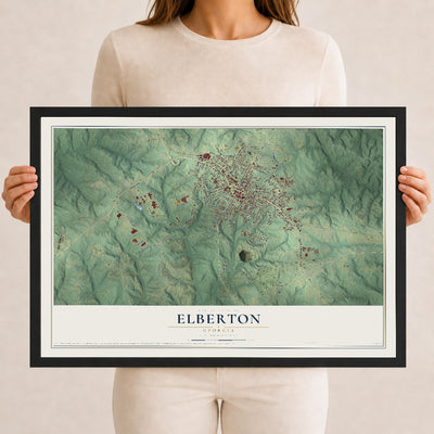 Elberton, Georgia map print, 12" x 18" W/ Black Ayous Wood Frame mockup