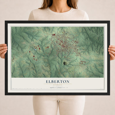 Elberton, Georgia map print, 18" x 24" W/ Black Ayous Wood Frame mockup