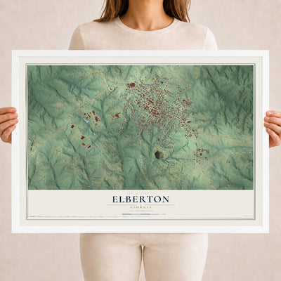 Elberton, Georgia map print, 18" x 24" W/ White Ayous Wood Frame mockup