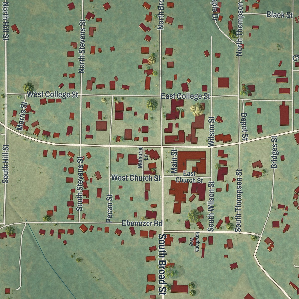 Close-up 1 of the Ellaville, Georgia map artwork