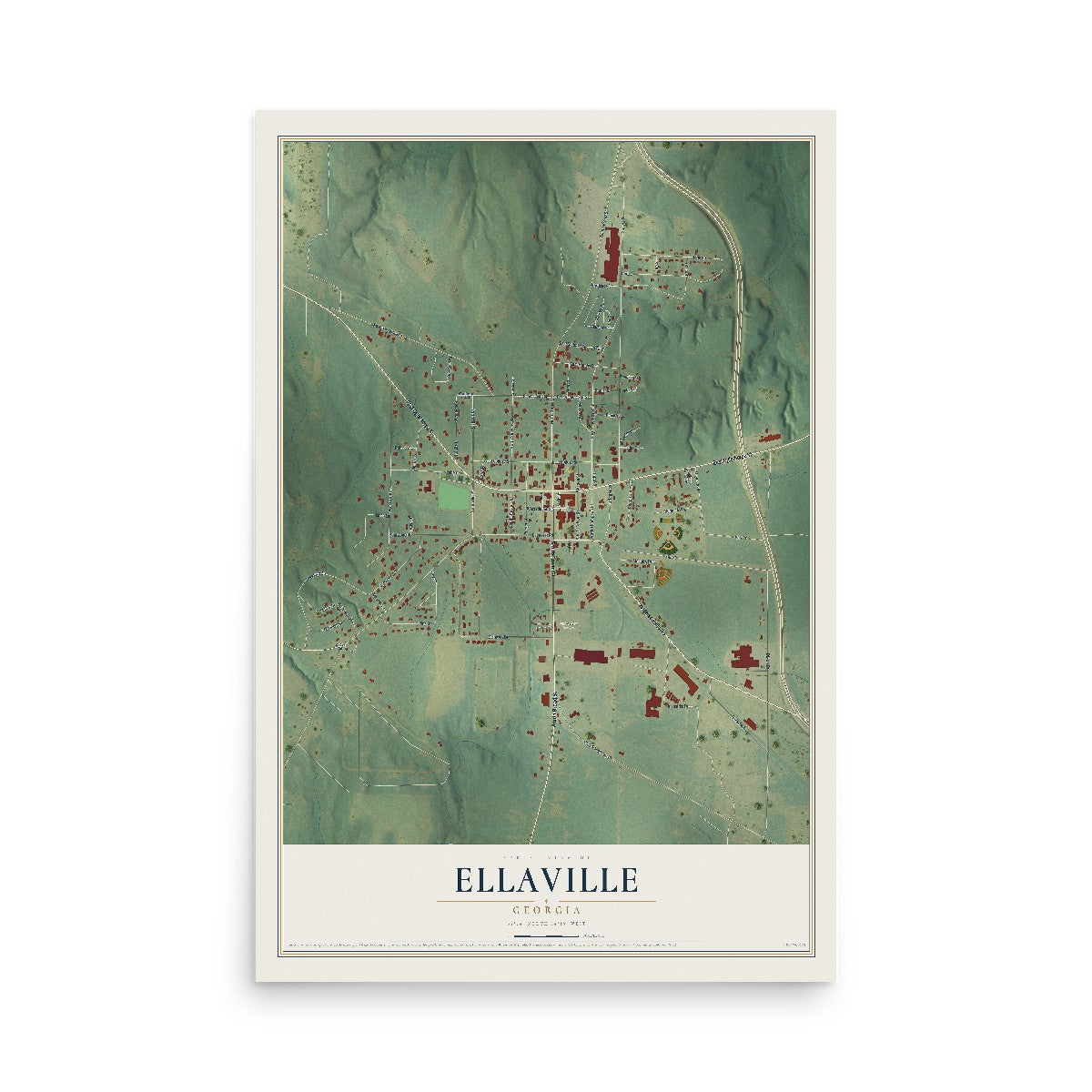Ellaville, Georgia map print, 12" x 18" Archival Matte Print mockup