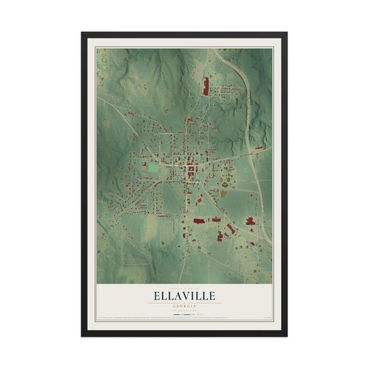 Map of Ellaville, Georgia, 12 x 18 inch print in a black wood frame