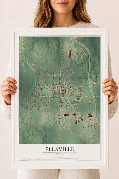 Ellaville, Georgia map print, 18" x 24" W/ White Ayous Wood Frame mockup