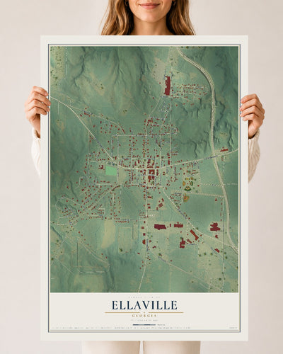 Ellaville, Georgia map print, 24" x 36" Archival Matte Print mockup