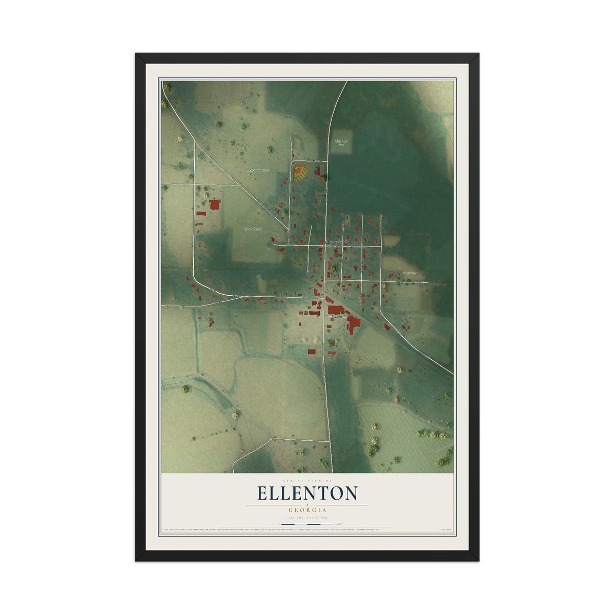 Ellenton, Georgia map print, 12" x 18" W/ Black Ayous Wood Frame mockup