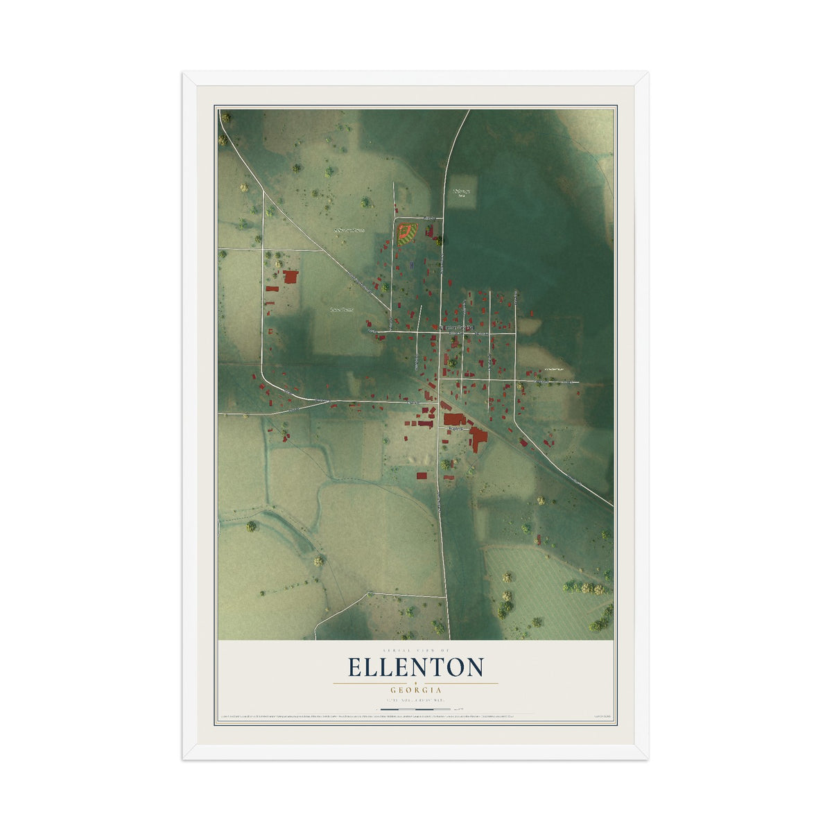 Ellenton, Georgia map print, 12" x 18" W/ White Ayous Wood Frame mockup