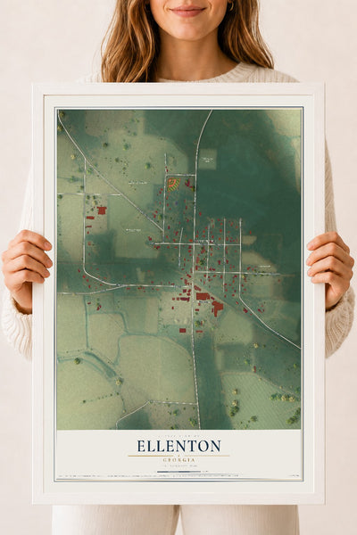 Ellenton, Georgia map print, 18" x 24" W/ White Ayous Wood Frame mockup