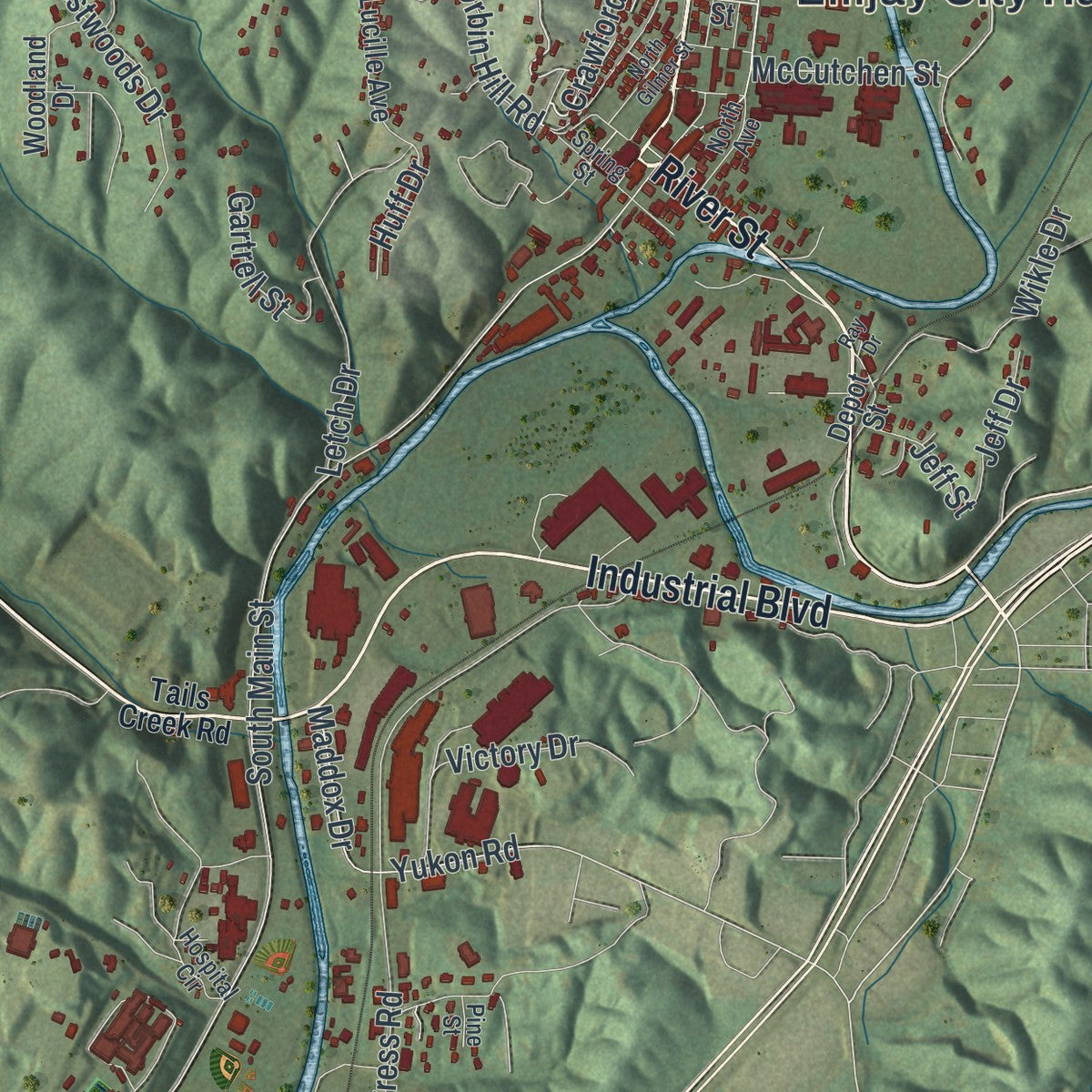 Close-up 1 of the Ellijay, Georgia map artwork