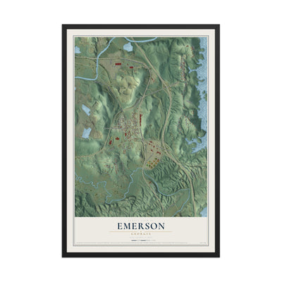 Emerson, Georgia map print, 12" x 18" W/ Black Ayous Wood Frame mockup