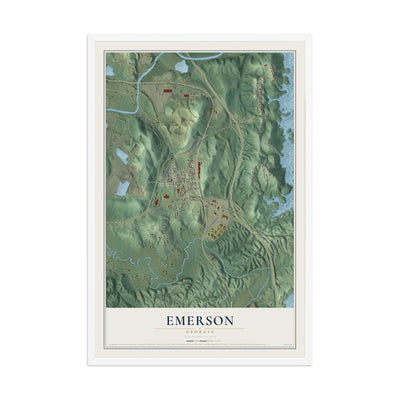 Emerson, Georgia map print, 12" x 18" W/ White Ayous Wood Frame mockup