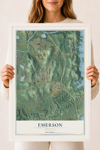 Emerson, Georgia map print, 18" x 24" W/ White Ayous Wood Frame mockup