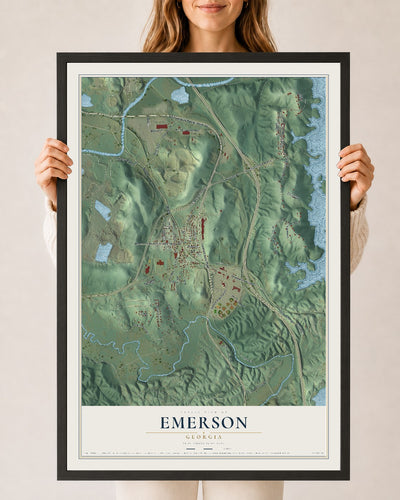 Emerson, Georgia map print, 24" x 36" W/ Black Ayous Wood Frame mockup