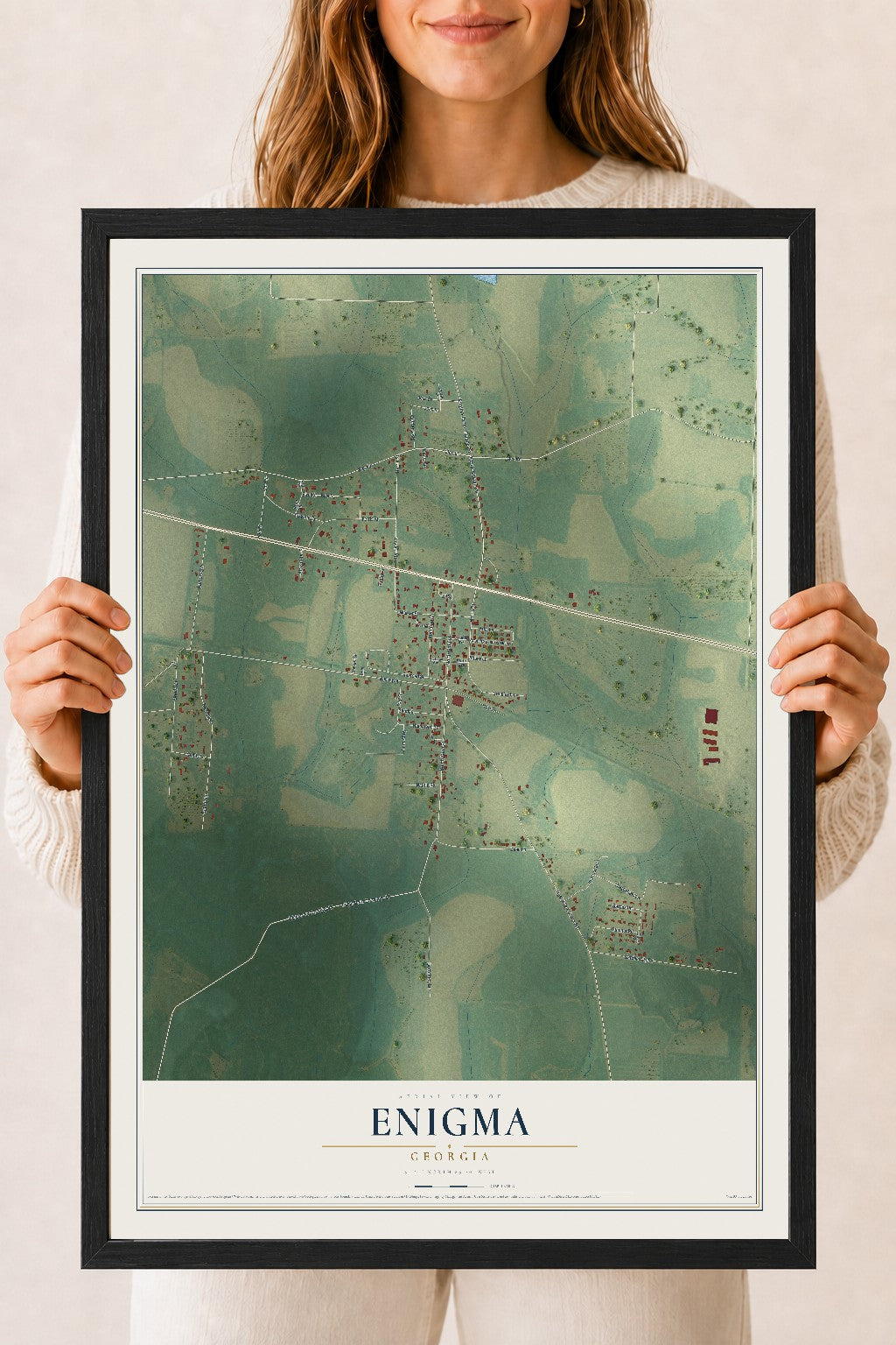 Enigma, Georgia map print, 18" x 24" W/ Black Ayous Wood Frame mockup