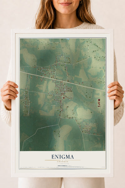 Enigma, Georgia map print, 18" x 24" W/ White Ayous Wood Frame mockup