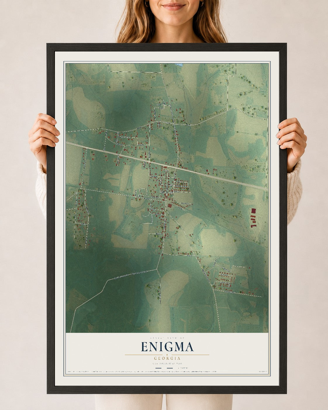 Enigma, Georgia map print, 24" x 36" W/ Black Ayous Wood Frame mockup