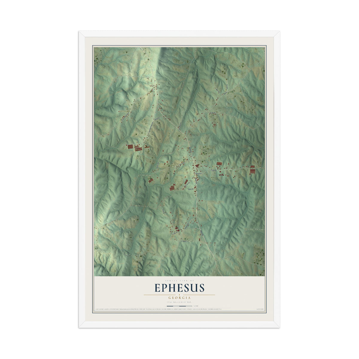 Ephesus, Georgia map print, 12" x 18" W/ White Ayous Wood Frame mockup