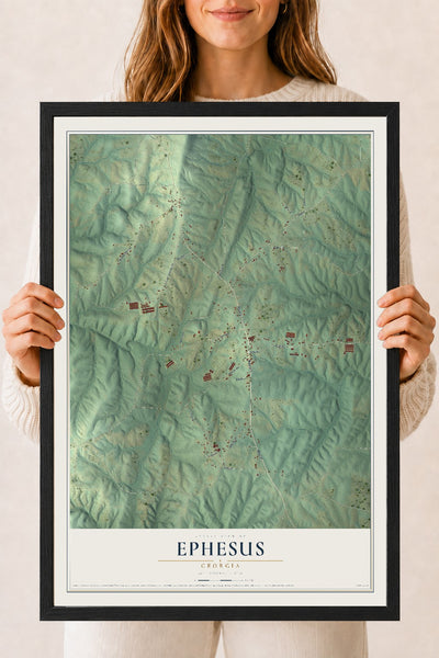 Ephesus, Georgia map print, 18" x 24" W/ Black Ayous Wood Frame mockup