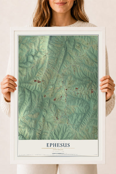 Ephesus, Georgia map print, 18" x 24" W/ White Ayous Wood Frame mockup