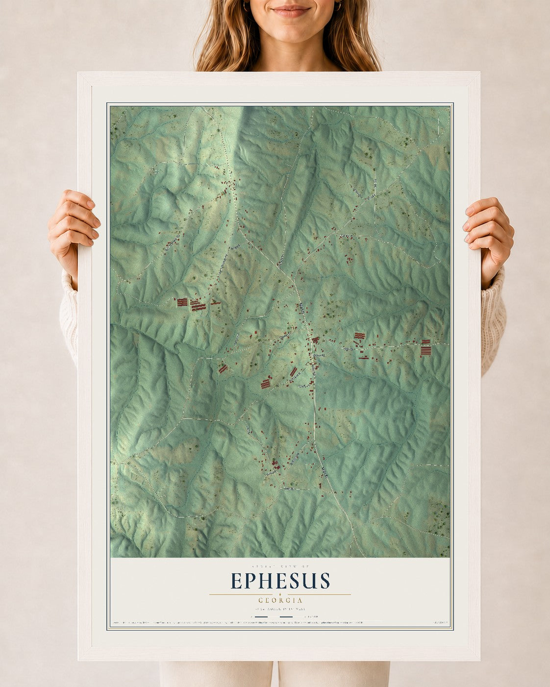 Ephesus, Georgia map print, 24" x 36" W/ White Ayous Wood Frame mockup
