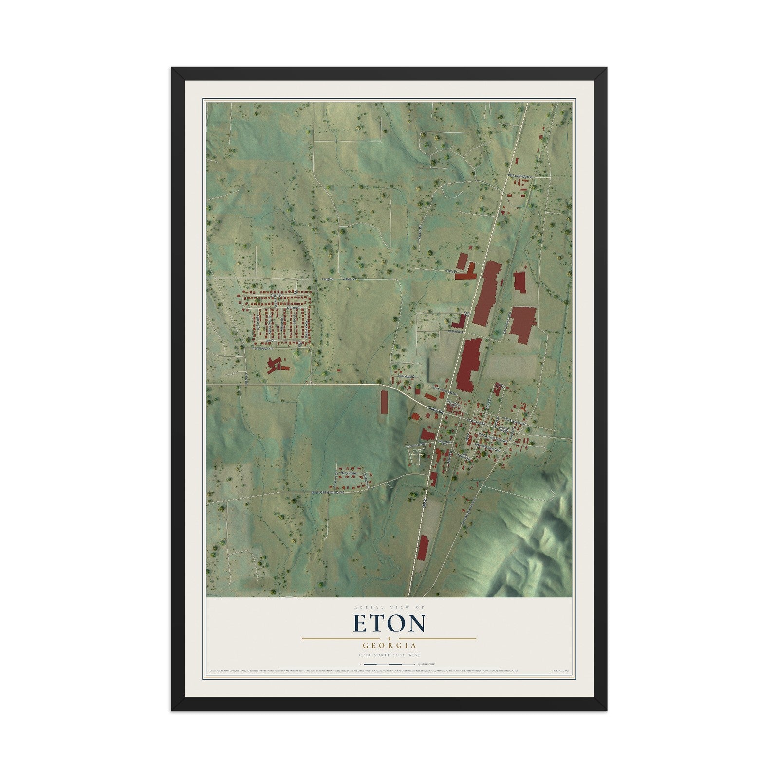 Eton, Georgia map print, 12" x 18" W/ Black Ayous Wood Frame mockup