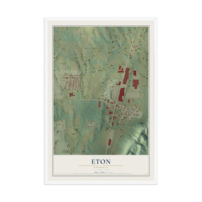 Eton, Georgia map print, 12" x 18" W/ White Ayous Wood Frame mockup