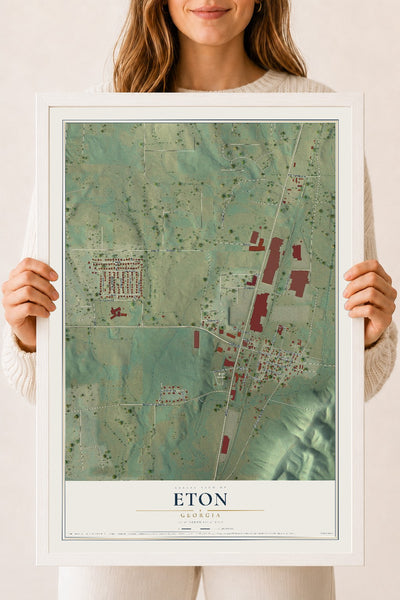 Eton, Georgia map print, 18" x 24" W/ White Ayous Wood Frame mockup