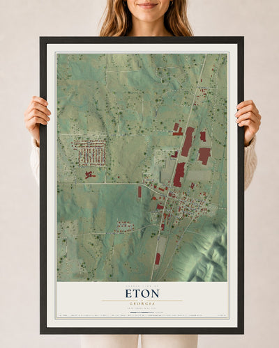 Eton, Georgia map print, 24" x 36" W/ Black Ayous Wood Frame mockup