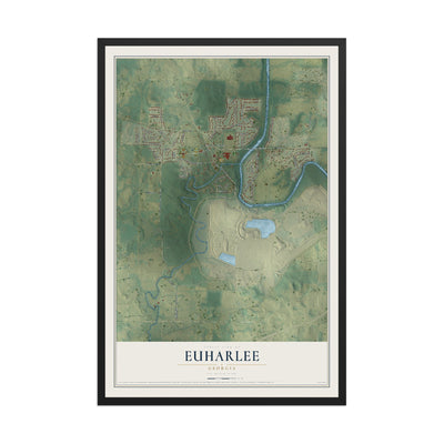 Euharlee, Georgia map print, 12" x 18" W/ Black Ayous Wood Frame mockup