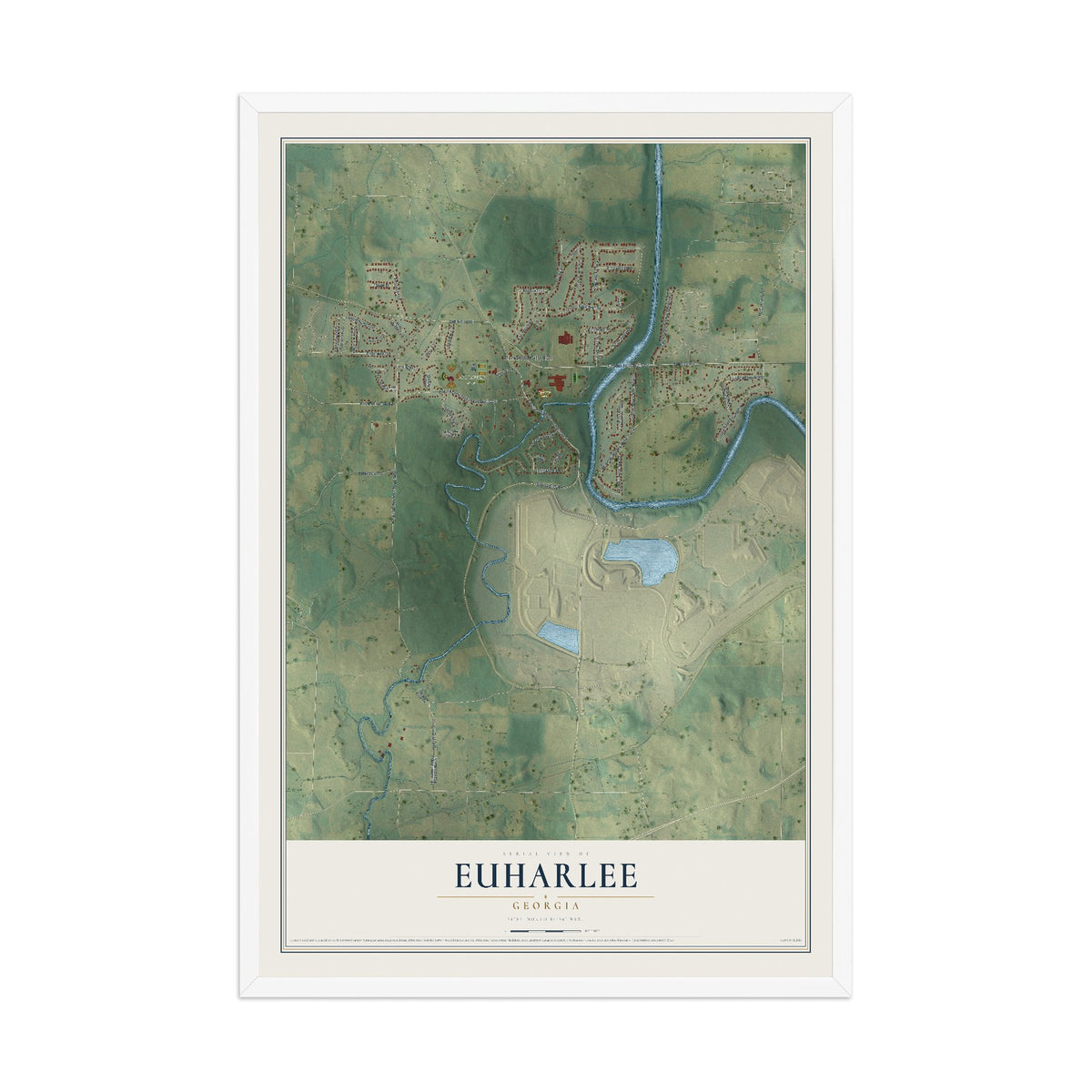 Euharlee, Georgia map print, 12" x 18" W/ White Ayous Wood Frame mockup
